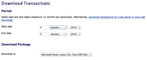 Download transaction history for the previous year as CSV.